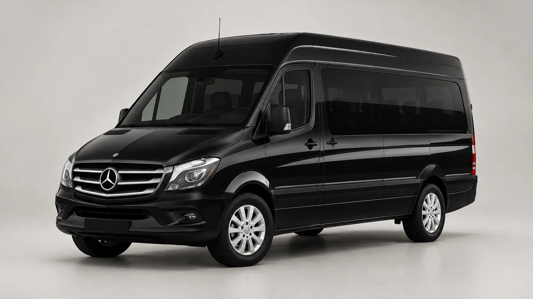 Black 8-seat Mercedes-Benz Sprinter passenger van